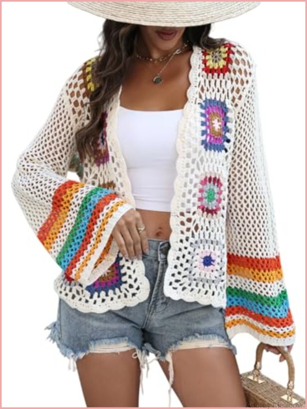 Crochet Cardigan Women Lightweight Acrylic Long Sleeve Boho Open Front Summer